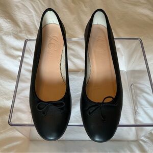 J. Crew Women’s Black Leather Kate Block Heel Ballet Pumps
